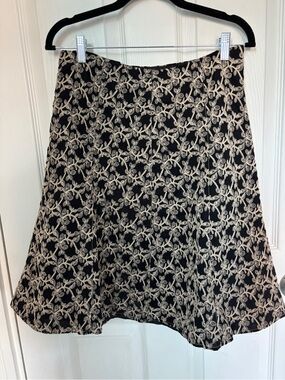 liz claiborne axcess a-line skirt black and cream embroidery size 8 100% cotton